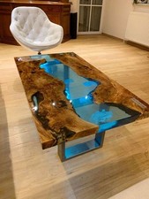 Acacia Wood Dining Table Blue Translucence Epoxy Reception Desk Housewarming