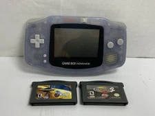 Nintendo Game Boy Advance Console System - Clear Glacier w/ 2 Games READ DESC