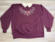 VTG 90s Top Stitch Morning Sun Womens L Embroidered Collared Sweatshirt Floral