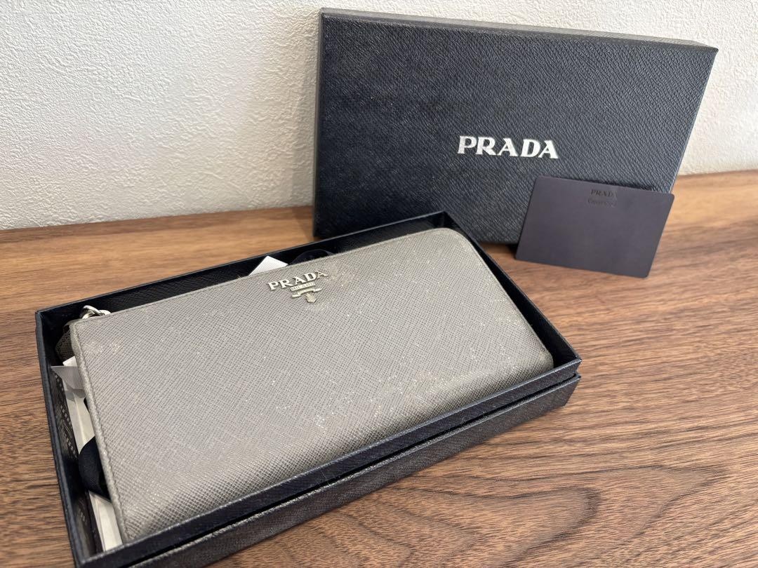 Prada Saffiano Leather Long Wallet in Classic Gray
