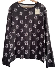 Hearth & Hand Nordic Snowflake Shirt Sz L Gray Henley Cotton Knit Loungewear NWT