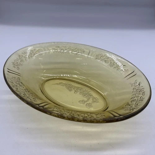 Vintage Yellow Depression Glass Oval Serving Bowl Embossed Roses Cottage Kitchen