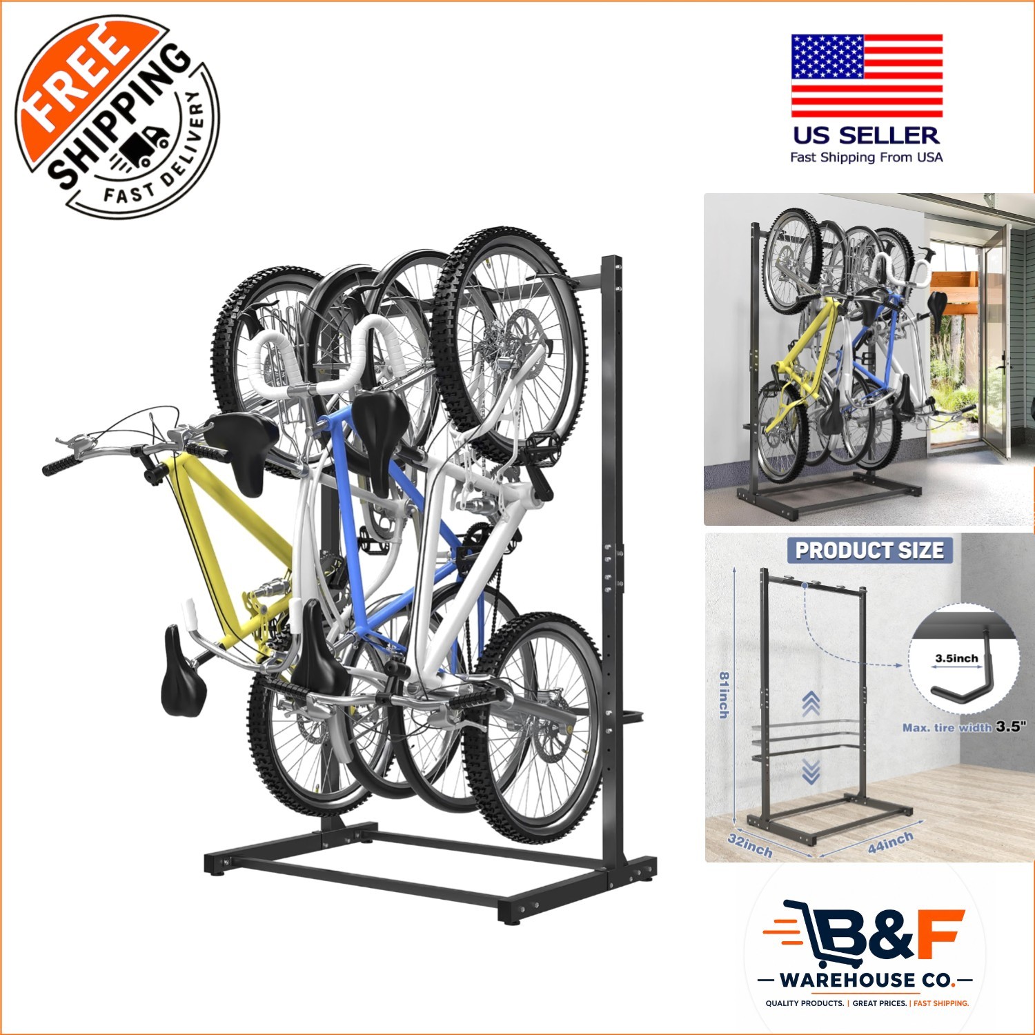 Heavy-Duty Freestanding Bike Stand for 4 Bikes - Space-Savin