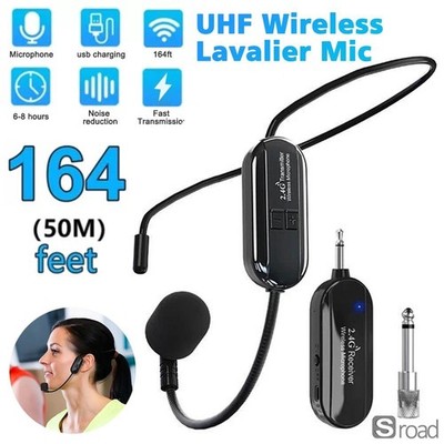 2.4G Wireless Mic System Headset Handheld 50M Range 8H Battery Reverb