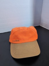 LL BEAN LOGO HAT CAP ADJ STRAP ORANGE HUNTING FREEPORT MAINE USA 90s Vintage