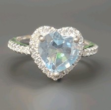 Natural Blue Topaz Heart 925 Sterling Silver Ring Size 7 1374