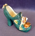 VTG Miniature Victorian Porcelain Shoe Green Floral Made in Occupied Japan 3"