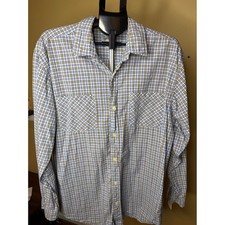 Carhartt Mens Plaid Long Sleeve Button Down Work Shirt Blue Brown S255 TRB Large