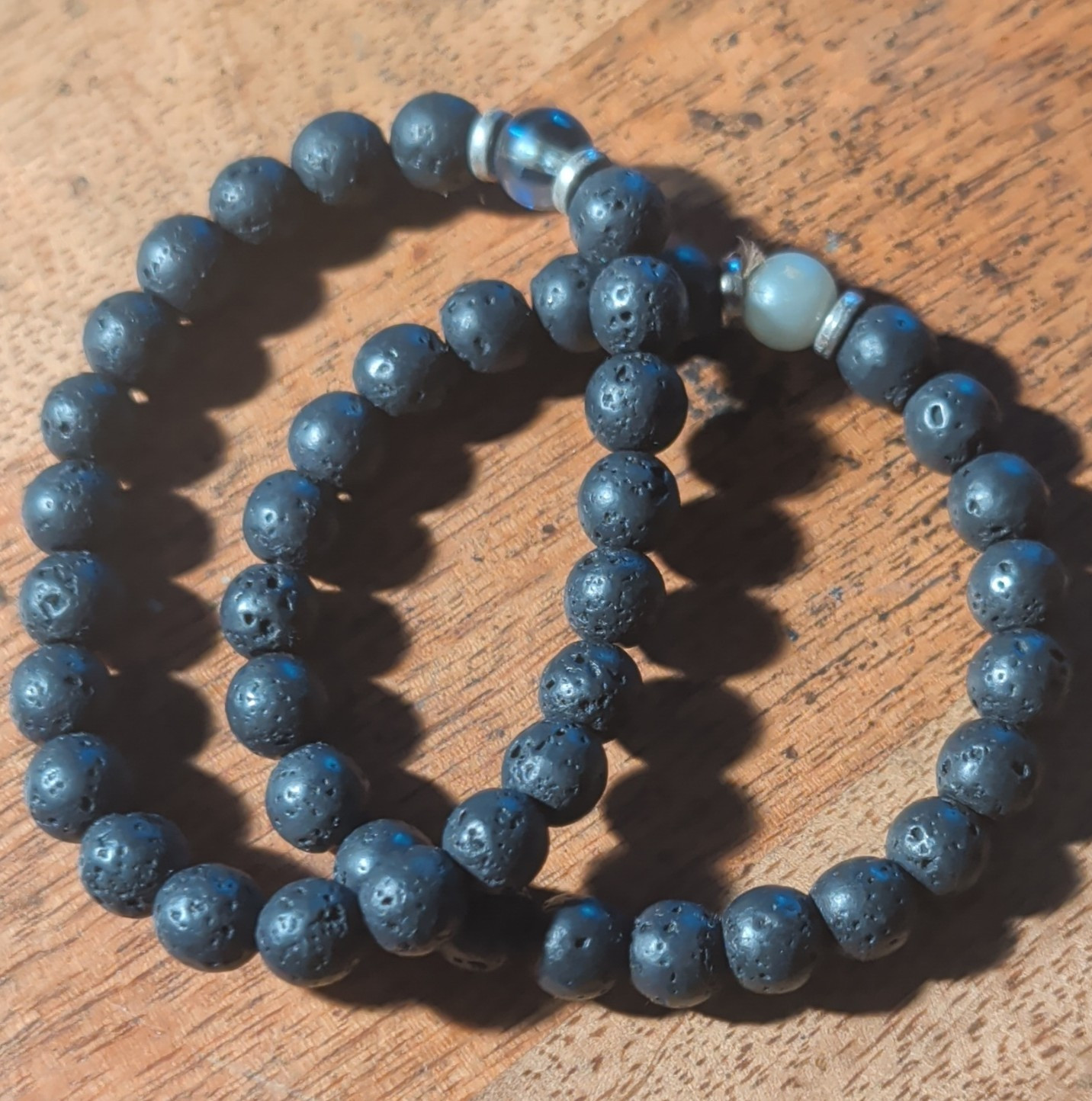 Black Lava Rock Round Beaded Stretch Bracelet, Stone Ball/Bead Chain, Sizable