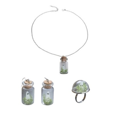 Floating Bottle Wraith Earrings Luminous Glass Ear Pendants Ring Halloween Gift
