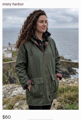 Vintage Misty Harbor Any Weather Slicker Coat Rain Jacket Green Lined~Medium