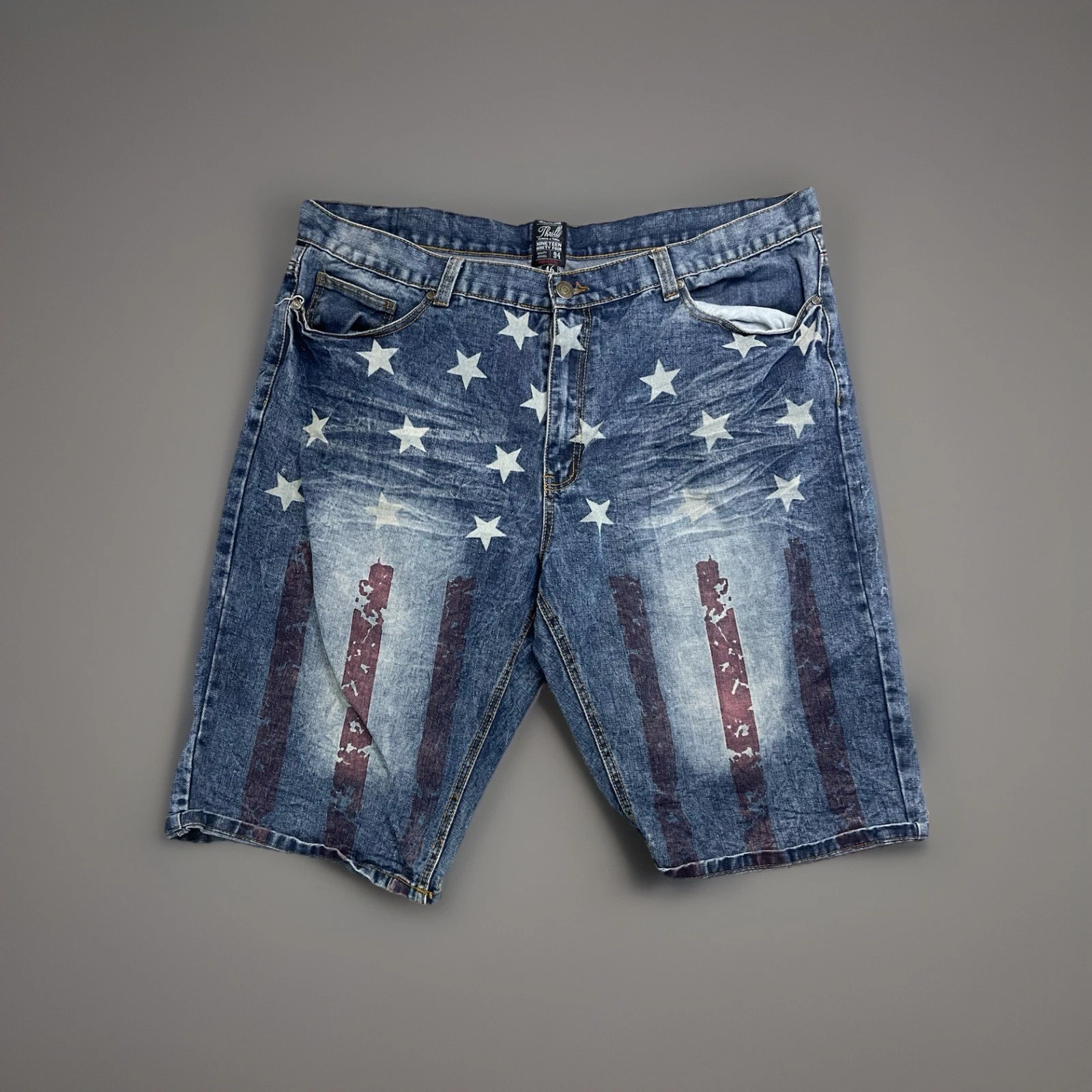 Thrill Shorts Mens 46 Blue Denim "PATROIT" Distress Jean - Skater