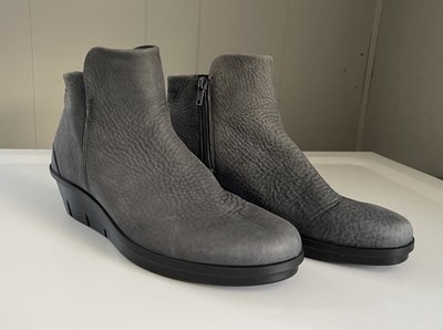 Women's ECCO ''Skyler'' Wedge Ankle Boot- US 8-Gray Blue Leather-Side Zip-EUC!