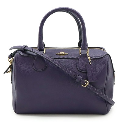 COACH Mini Bennett Satchel 2WAY Leder Tasche Dark Purple B23xH17xT12cm Gebraucht