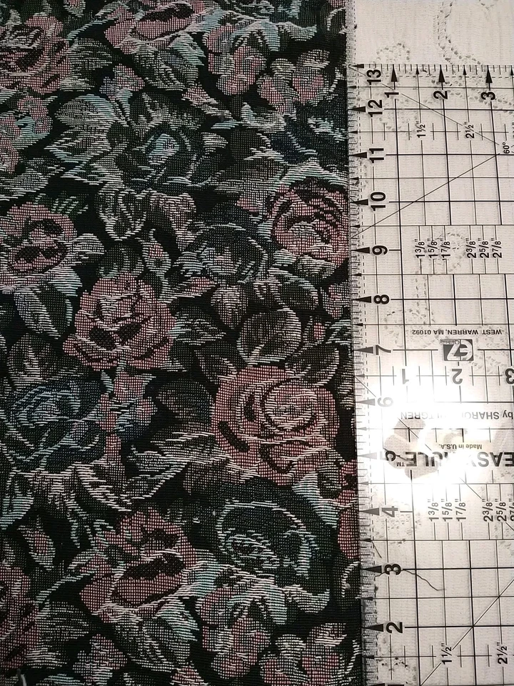 Tapestry Upholstery Fabric Roses Black Mauve Pink 27" Long x 53" Wide - Image 4 of 4