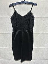 Vintage VANITY FAIR Lace black full slip 38 1950-60 s Side Slit Lace Hem Bodic