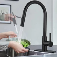 Matte Black Kitchen Faucet Single Handle Pull Down Sink Mixer Tap Deck Mounted
