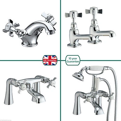 GRAND TRADITIONAL VICTORIAN SINK BASIN MONO BATH FILLER SHOWER CHROME CROSS TAPS