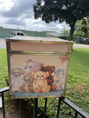 Vintage Wooden Toy Box Storage Trunk Chest Cube 16” Decorated With