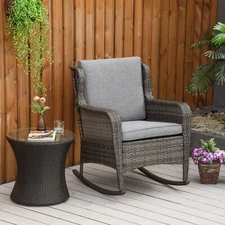 Patio PE Rattan Wicker Rocking Chair for Garden Patio w/ Soft Cushions