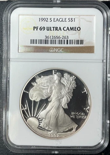 1992-S PROOF SILVER EAGLE ~ NGC PF69 ULTRA CAMEO  ~ BEAUTIFUL COIN