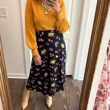 Vintage a line floral dark floral navy blue side zip skirt size medium