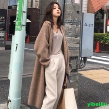 Women's Cashmere Wool Blend Knitted Trench Long Sweaters Cardigan Coats Jackets