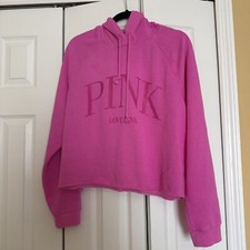 NWOT Victoria's Secret Pink Hoodie Pullover Croped Sweatshirt Love Pink Size XL