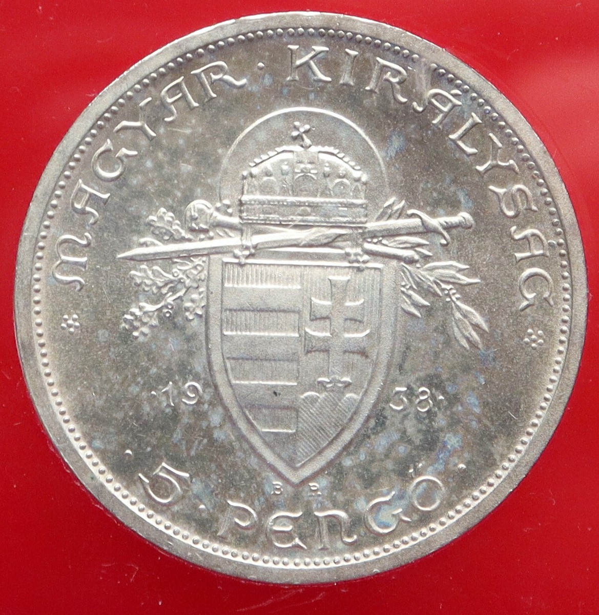 1938 HUNGARY King Saint Stephan VINTAGE Old Silver 5 Pengo