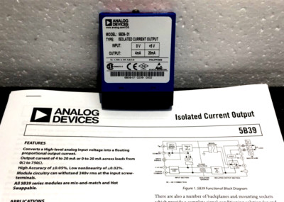 ANALOG DEVICES MODEL 5B39-01 I/O ISOLATED CURRENT OUTPUT NEW MODULE