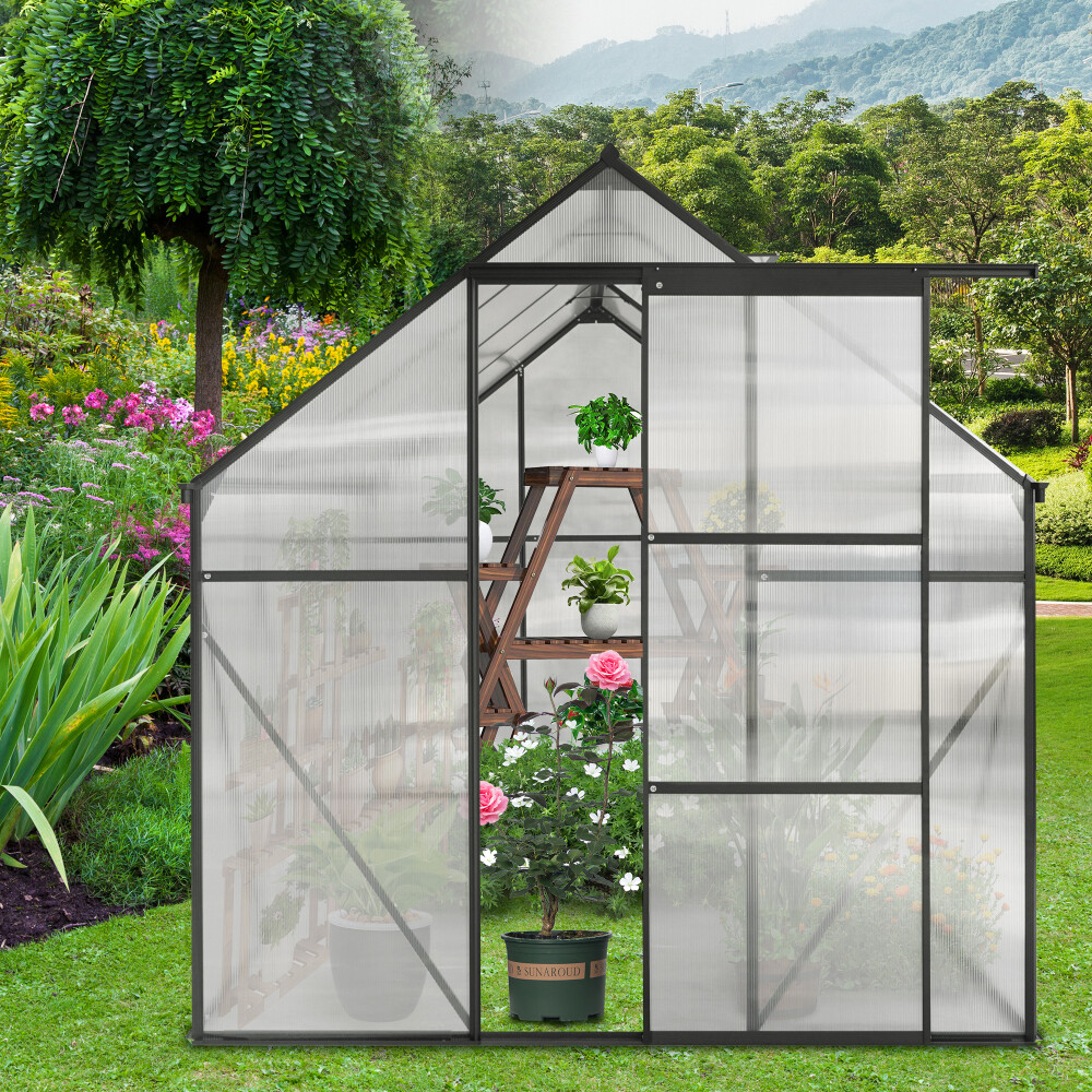 6x8 FT Polycarbonate Greenhouse Raised Base and Anchor Aluminum