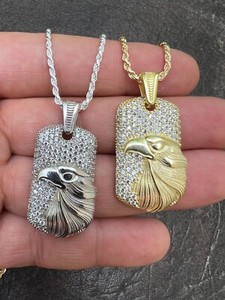 Authentic Real 925 Silver / 14k Gold Plated American Bald Eagle Bird Pendant Necklace CZ