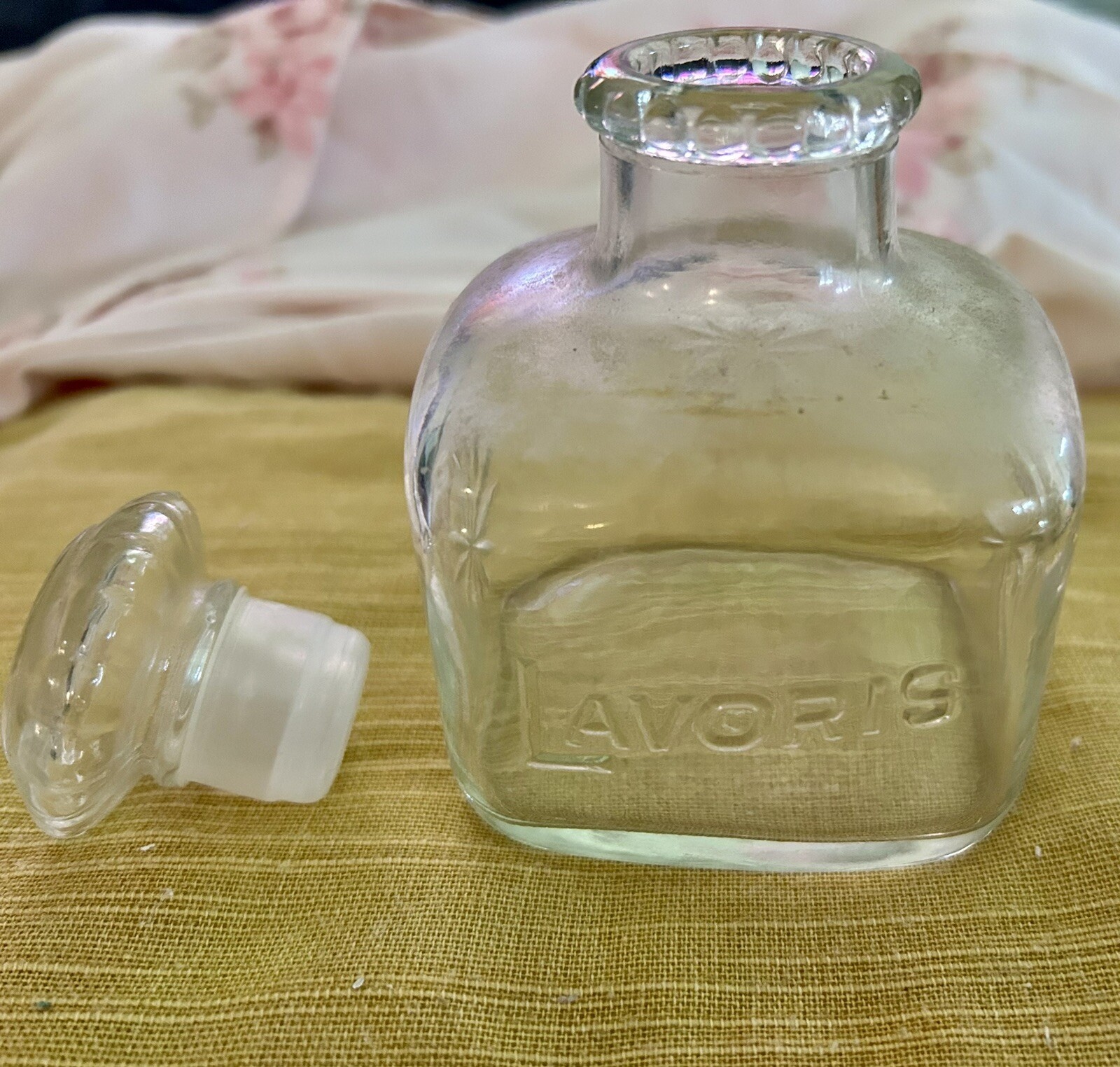 Vintage Lavoris Mouthwash Clear Square Glass Bottle With Stopper