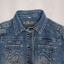 Hydraulic Long Sleeve Button Up Denim Jean Jacket Womens Size Small S Blue