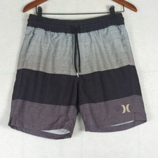 Hurley Gray Striped Surf Athletic Swim Men's Board Shorts S