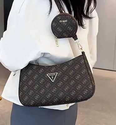Gift GUESS Noelle Girlfriend Satchel Handtasche Tasche Mocha Logo dunkelbraun 