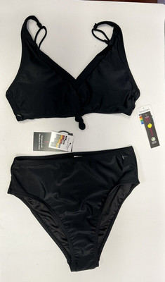 New Solid Black 2 Piece Bikini Front Knot Size Small Adjustable Straps Back