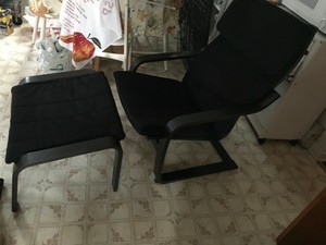 Ikea Poang Chair And Ottoman Vgc Navy Black Cotton Cover