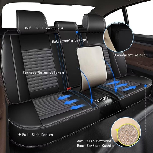 PU Leather 5-Sits Car Front+Rear Seat Covers For Volkswagen Golf 2006-2021 Set - Picture 3 of 7