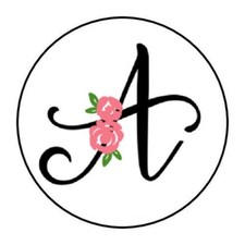 30 SCRIPT BLACK  FLORAL MONOGRAM LETTER ENVELOPE SEALS LABELS STICKERS 1.5"