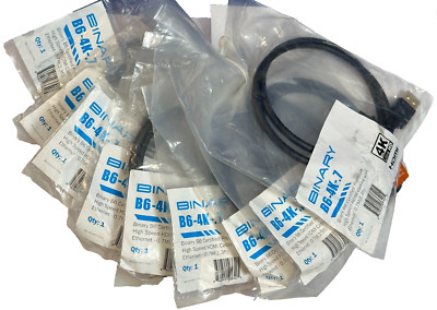 BINARY 4K B6-4K-.7, Premium High Speed HDMI Cables w/Ethernet-2.3ft-NEW-Lot of 9