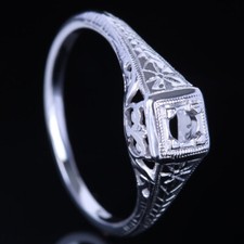 Antique Filigree 3mm Round Solitaire Semi Mount Ring Setting Nouveau Silver Ring