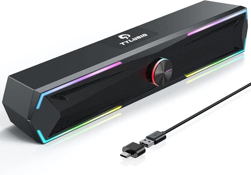 Bluetooth Computer Speakers for Desktop with Clear Sound, Flowing LED Comp. Bar