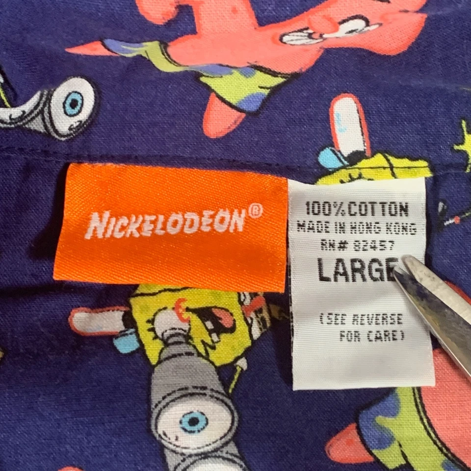 Camisa De Colección Nickelodeon Para Hombres L Azul Abotonada Bob Esponja Patrick Algodón Y2K 2002 Foto 2 de 4