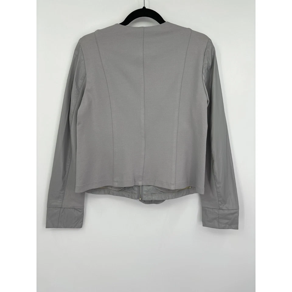 Kut From The Kloth Dahliana Moto Jacket Gray Ruffle Faux Leather Medium NEW - Image 3 of 4