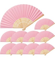 12 Pack Hand Fan, Bamboo Folded Hand Fan Pink NIB