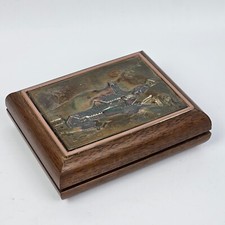 antico COFANETTO SCATOLA PORTAGIOIE in Legno Massello con Lastra di Metallo raro