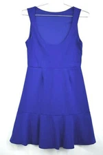 Love...Ady Womens Scoop Back Flounce Hem Dress Solid Blue Sleeveless Size L