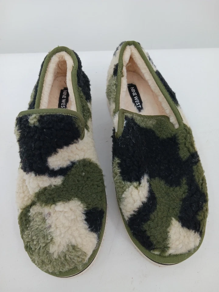 Nine West Mujer Plano 6 Verde Mocasín Tela Imitación Piel Patrón Sin Cordones Foto 4 de 4