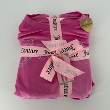 Juicy Couture 3 Piece Pajama Set Pink Velour Womens Medium Rhinestone